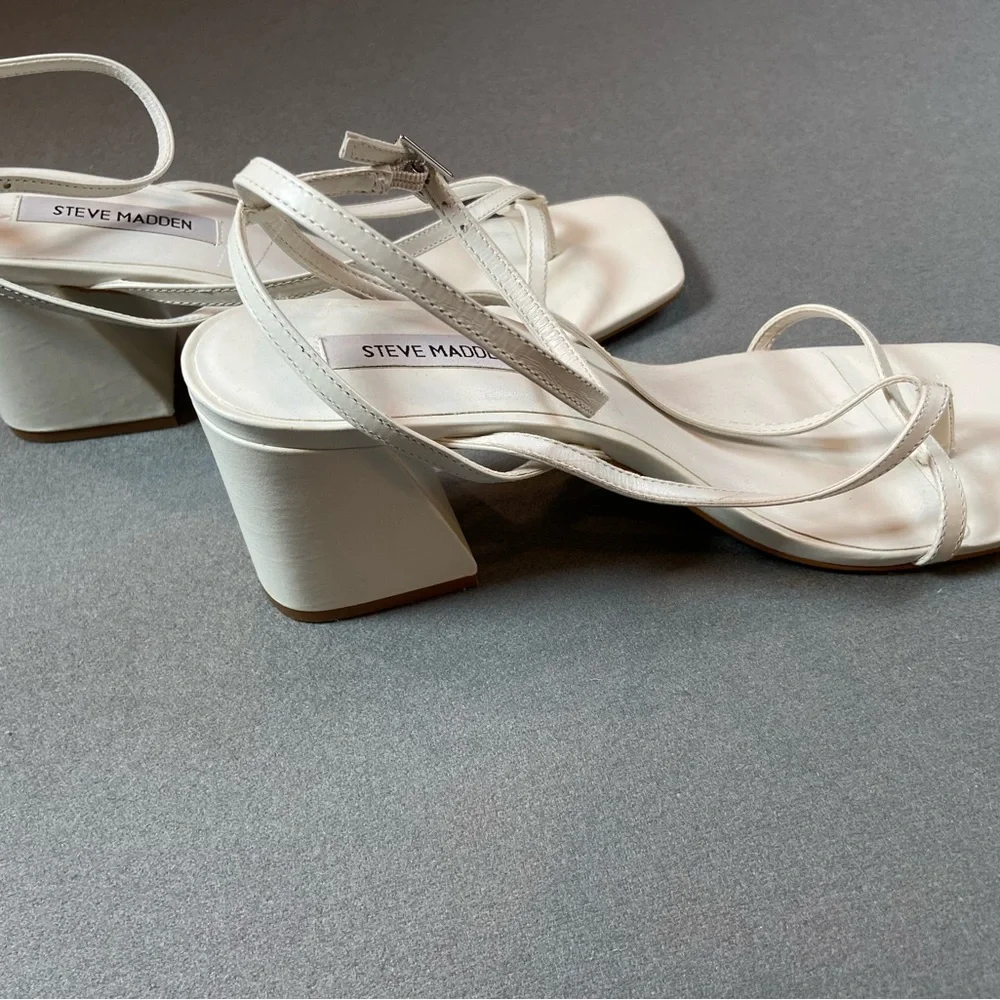 Steve Madden Alaina White Sandals 3” heels Ankle Straps size‎ 10